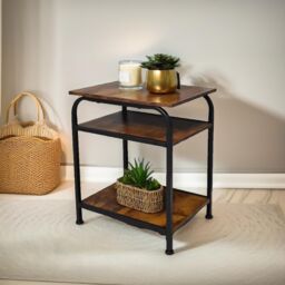 Pirlo Plush 3 Tier Side Table Rustic Brown Industrial Living Room Furniture - thumbnail 2