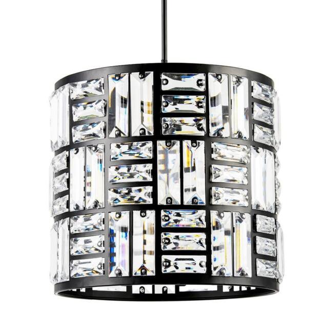 Happy Homewares Modern Circular Drum Matte Black Pendant Shade with Clear Acrylic Rods - image 1