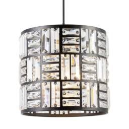 Happy Homewares Modern Circular Drum Matte Black Pendant Shade with Clear Acrylic Rods - thumbnail 2