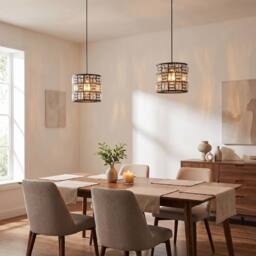 Happy Homewares Modern Circular Drum Matte Black Pendant Shade with Clear Acrylic Rods - thumbnail 6
