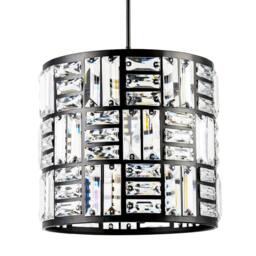 Happy Homewares Modern Circular Drum Matte Black Pendant Shade with Clear Acrylic Rods - thumbnail 1