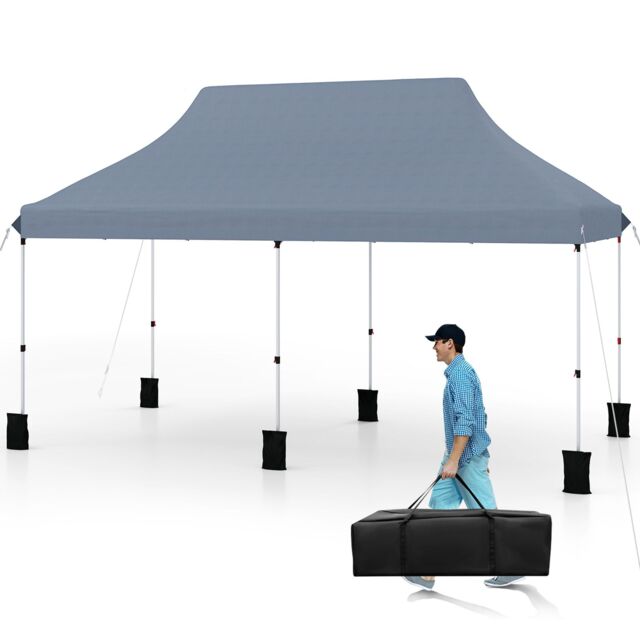 Costway 3M x 6M Pop-up Canopy Tent Folding Instant Sun Shelter w/ Carrying Bag in Grey - image 1