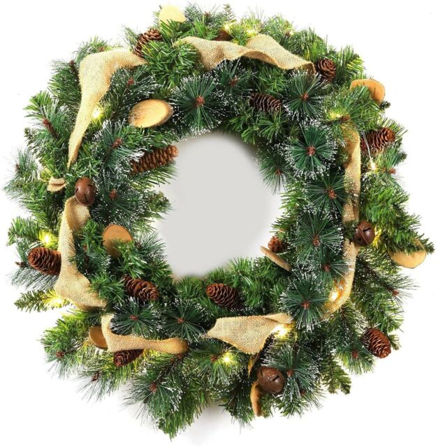 The Chair Cover Company 24 inch Christmas Wreath Decorative Christmas With Light in Green - Size: 60 cm x 60 cm - image 1