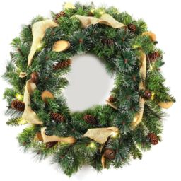 The Chair Cover Company 24 inch Christmas Wreath Decorative Christmas With Light in Green - Size: 60 cm x 60 cm - thumbnail 1
