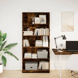 Berkfield Home Decorative Bookcase Smoked Oak 80x24x176 cm Engineered Wood in Brown - Size: 80 x 24 x 176 cm - thumbnail 1