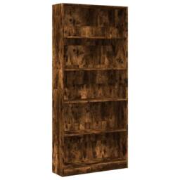 Berkfield Home Decorative Bookcase Smoked Oak 80x24x176 cm Engineered Wood in Brown - Size: 80 x 24 x 176 cm - thumbnail 3