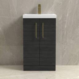 Balterley Modern Bathroom 2 Soft Close Door Vanity Unit Basin, Black, 500mm in Black - thumbnail 6