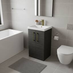 Balterley Modern Bathroom 2 Soft Close Door Vanity Unit Basin, Black, 500mm in Black - thumbnail 4