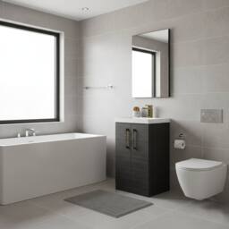 Balterley Modern Bathroom 2 Soft Close Door Vanity Unit Basin, Black, 500mm in Black - thumbnail 3