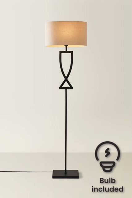 ValueLights Katniss Metal Industrial Tall Floor Lamp with Linen Shade & Bulb in Black - image 1