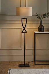 ValueLights Katniss Metal Industrial Tall Floor Lamp with Linen Shade & Bulb in Black - thumbnail 2