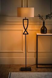 ValueLights Katniss Metal Industrial Tall Floor Lamp with Linen Shade & Bulb in Black - thumbnail 3