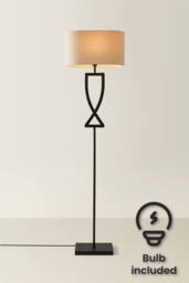 ValueLights Katniss Metal Industrial Tall Floor Lamp with Linen Shade & Bulb in Black