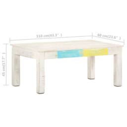 Berkfield Home Coffee Table White 110x60x45 cm Solid Mango Wood - Size: 110 x 60 x 45 cm - thumbnail 6