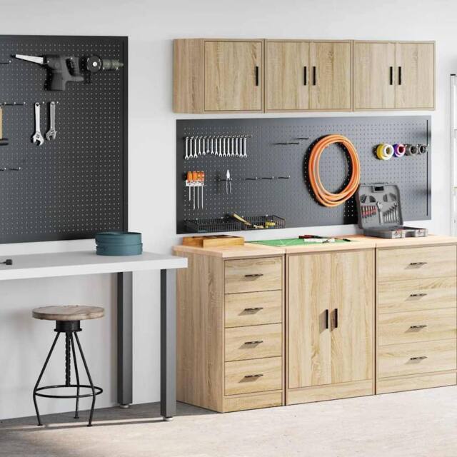 Berkfield Home Garage Cabinets 2 pcs Sonoma Oak Engineered Wood in Brown - image 1