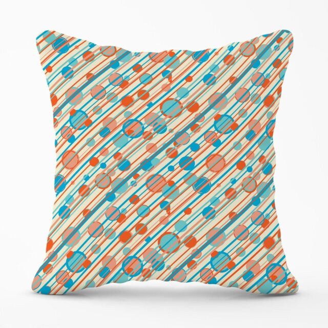 Warren Reed - Designer Retro Stripes & Circles Outdoor Cushion in Blue - Size: 60 cm x 60 cm - image 1