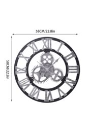 Living and Home 58cm Dia Industrial Style Round Roman Numeral Gear Wall Clock in Silver - thumbnail 6