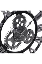 Living and Home 58cm Dia Industrial Style Round Roman Numeral Gear Wall Clock in Silver - thumbnail 4
