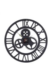 Living and Home 58cm Dia Industrial Style Round Roman Numeral Gear Wall Clock in Silver - thumbnail 3