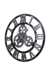 Living and Home 58cm Dia Industrial Style Round Roman Numeral Gear Wall Clock in Silver - thumbnail 2