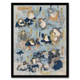 Artery8 Kabuki Famous Heroes Played by Frogs Kuniyoshi Framed Wall Art Print in Blue - Size: A4 - thumbnail 1