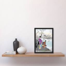 "Artery8 Woman Admiring Plum Blossom Vintage Japan Framed Wall Art Print Gekko - Size: W12"" x H16""" - thumbnail 4