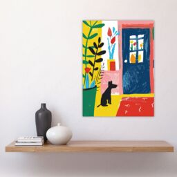 "Artery8 Wall Art Print Pet Waiting for Owner Dog Lover Colourful Poster - Size: W24"" x H32""" - thumbnail 4