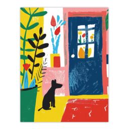 "Artery8 Wall Art Print Pet Waiting for Owner Dog Lover Colourful Poster - Size: W24"" x H32""" - thumbnail 1