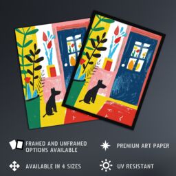 "Artery8 Wall Art Print Pet Waiting for Owner Dog Lover Colourful Poster - Size: W24"" x H32""" - thumbnail 2