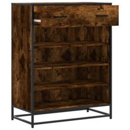 Berkfield Home Shoe Cabinet Smoked Oak 75x38x97.5 cm Engineered Wood & Metal in Brown - thumbnail 7