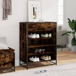 Berkfield Home Shoe Cabinet Smoked Oak 75x38x97.5 cm Engineered Wood & Metal in Brown