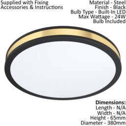 Loops 2 PACK Wall Flush Ceiling Light Colour Black Shade White Gold Plastic LED 24W - thumbnail 2