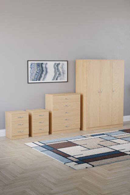 Home Discount Vida Designs 4Pc Bedroom Set 2x3Drawer Bedside, 5Drawer, 3 Dr Wardrobe in Brown - image 1
