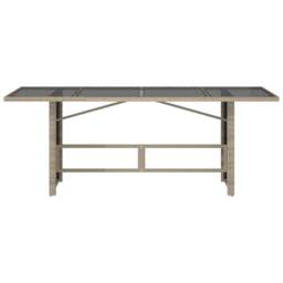 Berkfield Home Garden Table with Glass Top Light Grey 190x80x74 cm Poly Rattan - Size: 190 x 80 x 74 cm - thumbnail 6