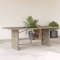 Berkfield Home Garden Table with Glass Top Light Grey 190x80x74 cm Poly Rattan - Size: 190 x 80 x 74 cm - thumbnail 2