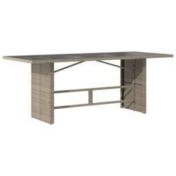 Berkfield Home Garden Table with Glass Top Light Grey 190x80x74 cm Poly Rattan - Size: 190 x 80 x 74 cm - thumbnail 5