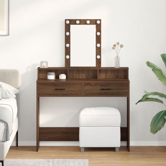 Berkfield Home Brown Oak Dressing Table with LED Lights, 100x41x140 cm - Size: 100 x 41 x 140 cm - image 1
