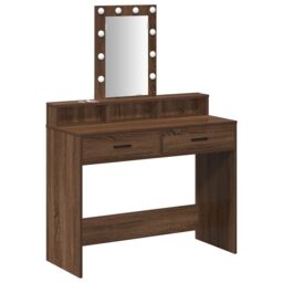 Berkfield Home Brown Oak Dressing Table with LED Lights, 100x41x140 cm - Size: 100 x 41 x 140 cm - thumbnail 2