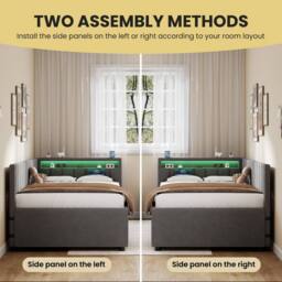 BTM Velvet Daybed with LED Lights, Charging Station, & Trundle in Grey - Size: Single - thumbnail 9