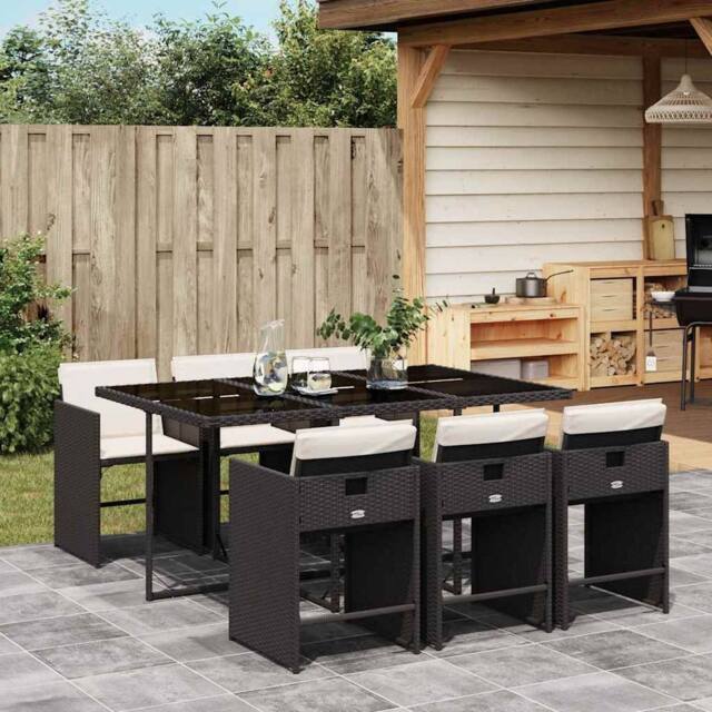 Berkfield Home Garden Dining Set - Black - PE rattan - 7 Piece Set - Foldable - image 1