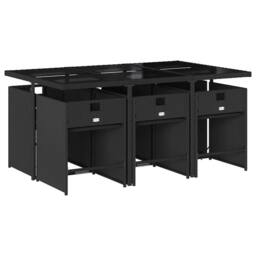 Berkfield Home Garden Dining Set - Black - PE rattan - 7 Piece Set - Foldable - thumbnail 3
