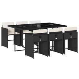 Berkfield Home Garden Dining Set - Black - PE rattan - 7 Piece Set - Foldable - thumbnail 2