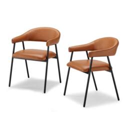 FurnitureboxUK 2x Delos Tan Faux Leather Fabric Dining Chairs in Brown - thumbnail 5