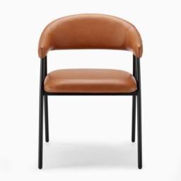 FurnitureboxUK 2x Delos Tan Faux Leather Fabric Dining Chairs in Brown - thumbnail 7