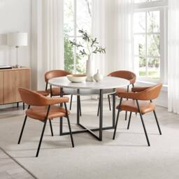 FurnitureboxUK 2x Delos Tan Faux Leather Fabric Dining Chairs in Brown - thumbnail 4