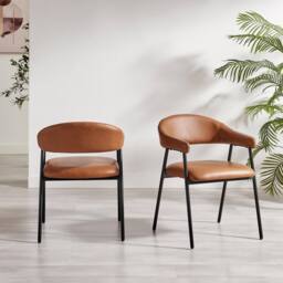 FurnitureboxUK 2x Delos Tan Faux Leather Fabric Dining Chairs in Brown - thumbnail 3