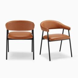 FurnitureboxUK 2x Delos Tan Faux Leather Fabric Dining Chairs in Brown - thumbnail 6
