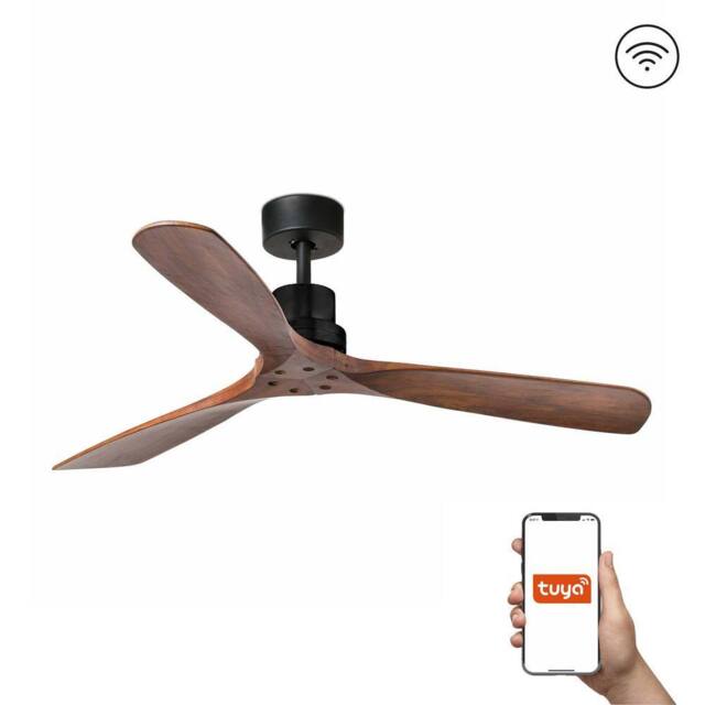 Netlighting Lantau Large 3 Blade Ceiling Fan Matt Black Walnut Tuya Smart System in Brown - image 1