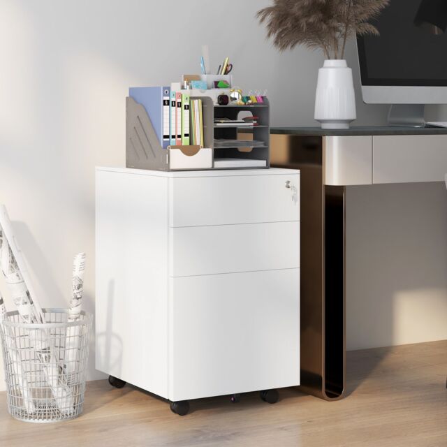 VINSETTO 3-Drawer Filing Cabinet w/ Removable Pencil Tray Lockable File Cabinet in White - image 1