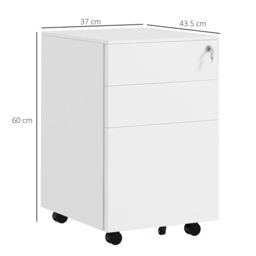 VINSETTO 3-Drawer Filing Cabinet w/ Removable Pencil Tray Lockable File Cabinet in White - thumbnail 3